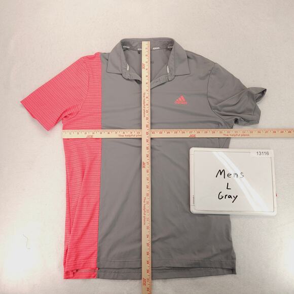 Adidas Short Sleeve Collared Polo Shirt Adult Mens Size Large L Gray Pink - Picture 5 of 9